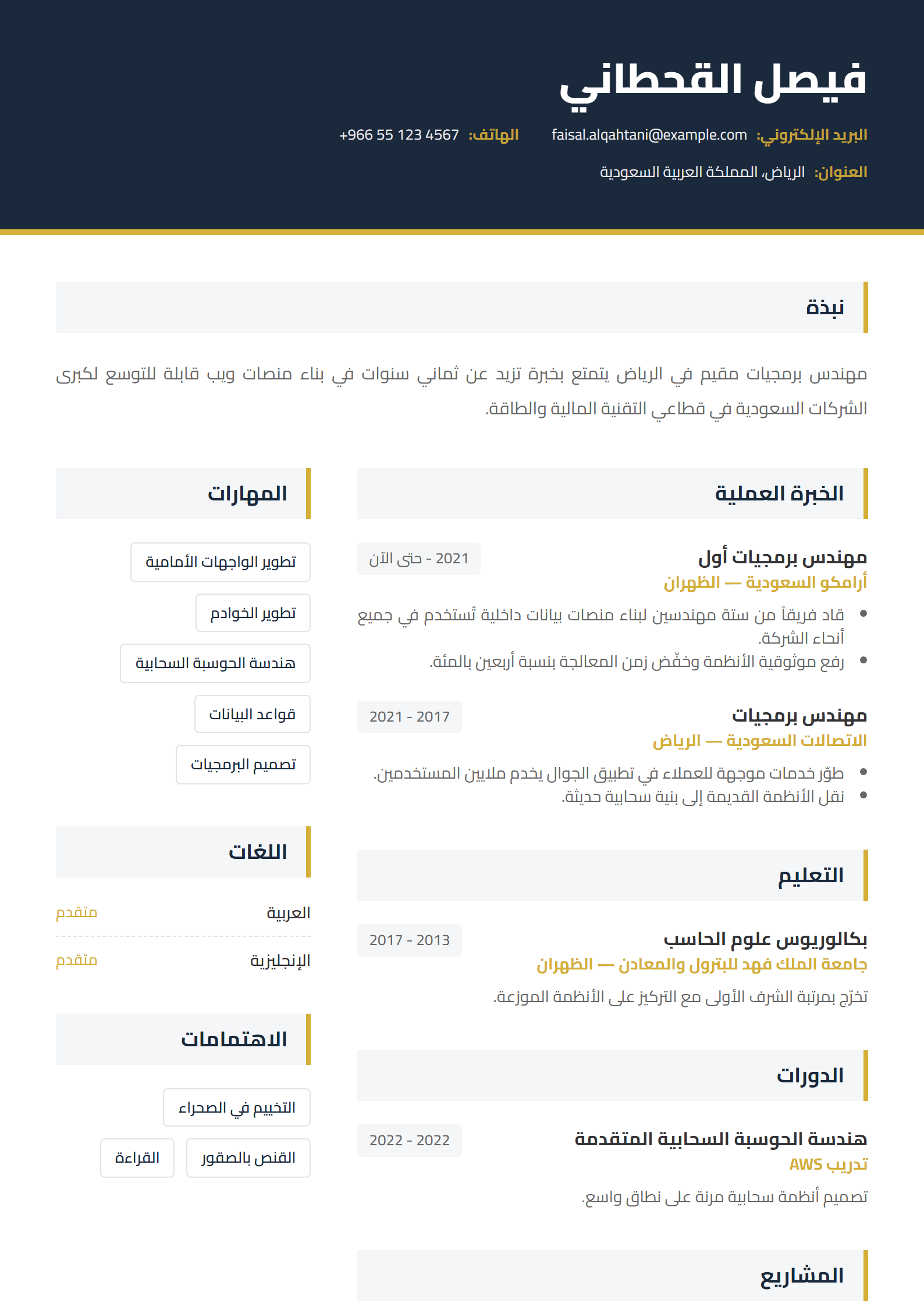 قالب سيرة ذاتية تنفيذي