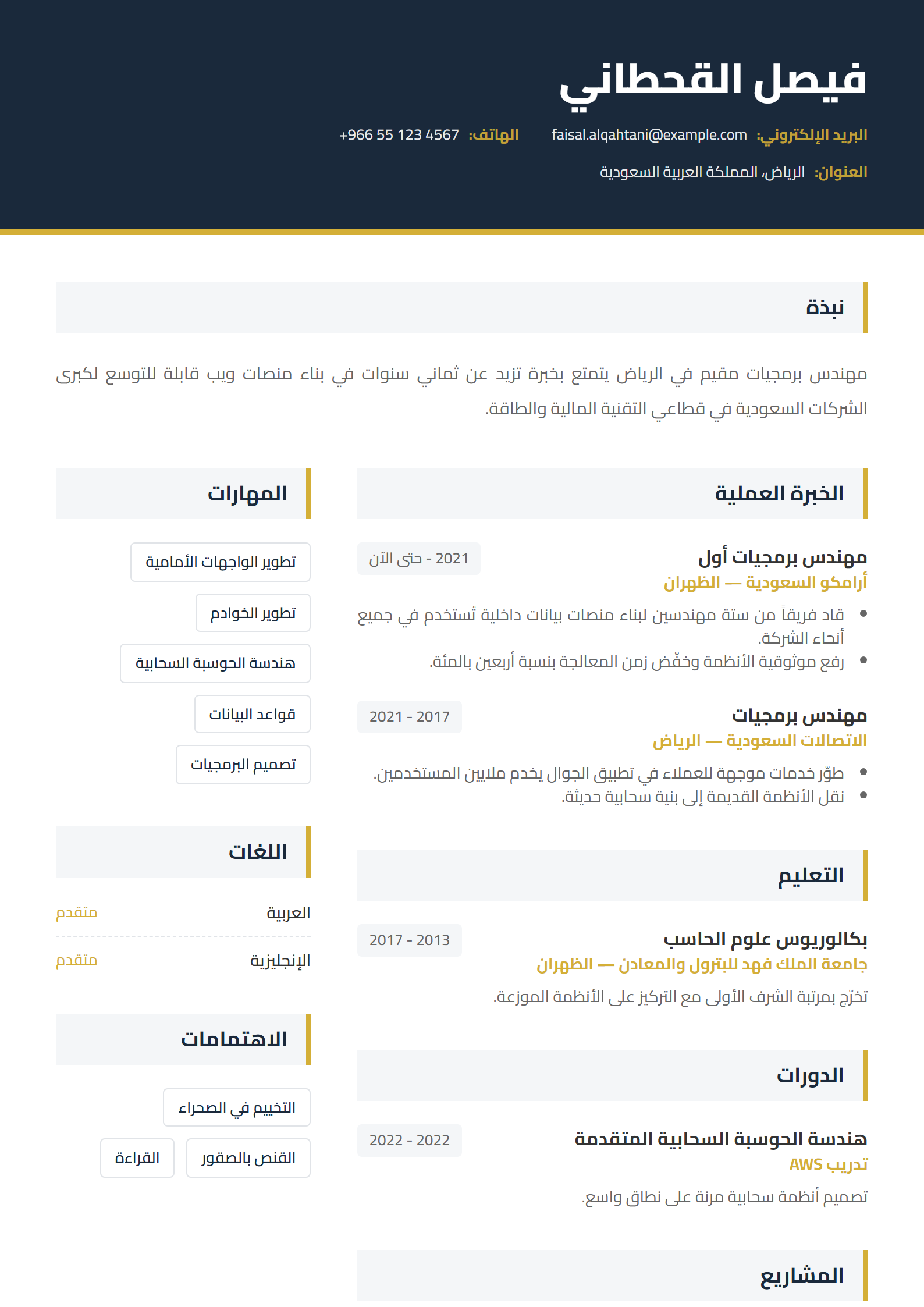 قالب سيرة ذاتية تنفيذي